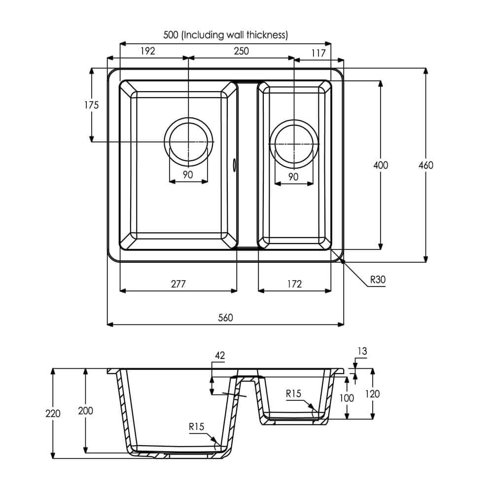 Abode Matrix SQ GR15 1.5 Bowl Granite Undermount Kitchen Sink & Waste