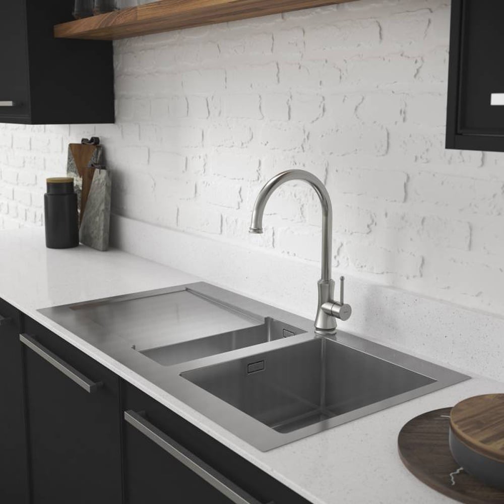 Abode Verve 1.5 Bowl Brushed Stainless Steel Reversible Kitchen Sink & Waste
