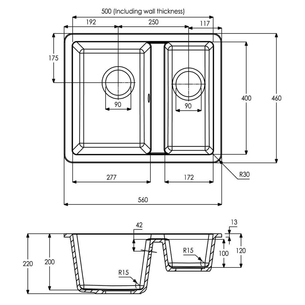 Abode Matrix SQ GR15 1.5 Bowl Granite Undermount Kitchen Sink & Waste