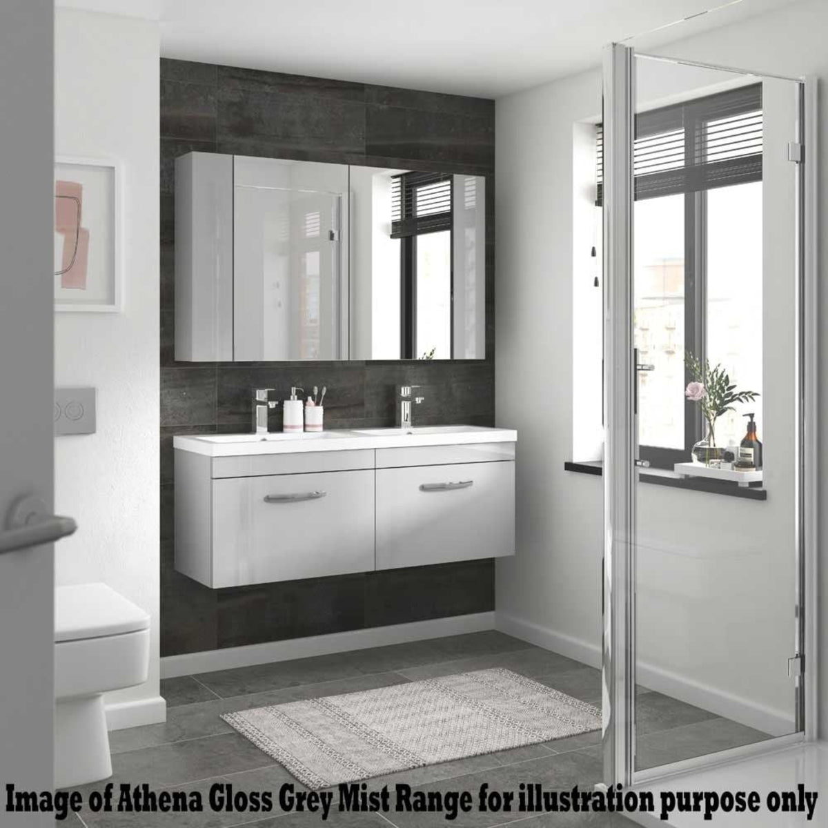 Nuie Athena Gloss Grey Mist 500mm Floor Standing 2Door Cabinet & Basin 1 ATH103A