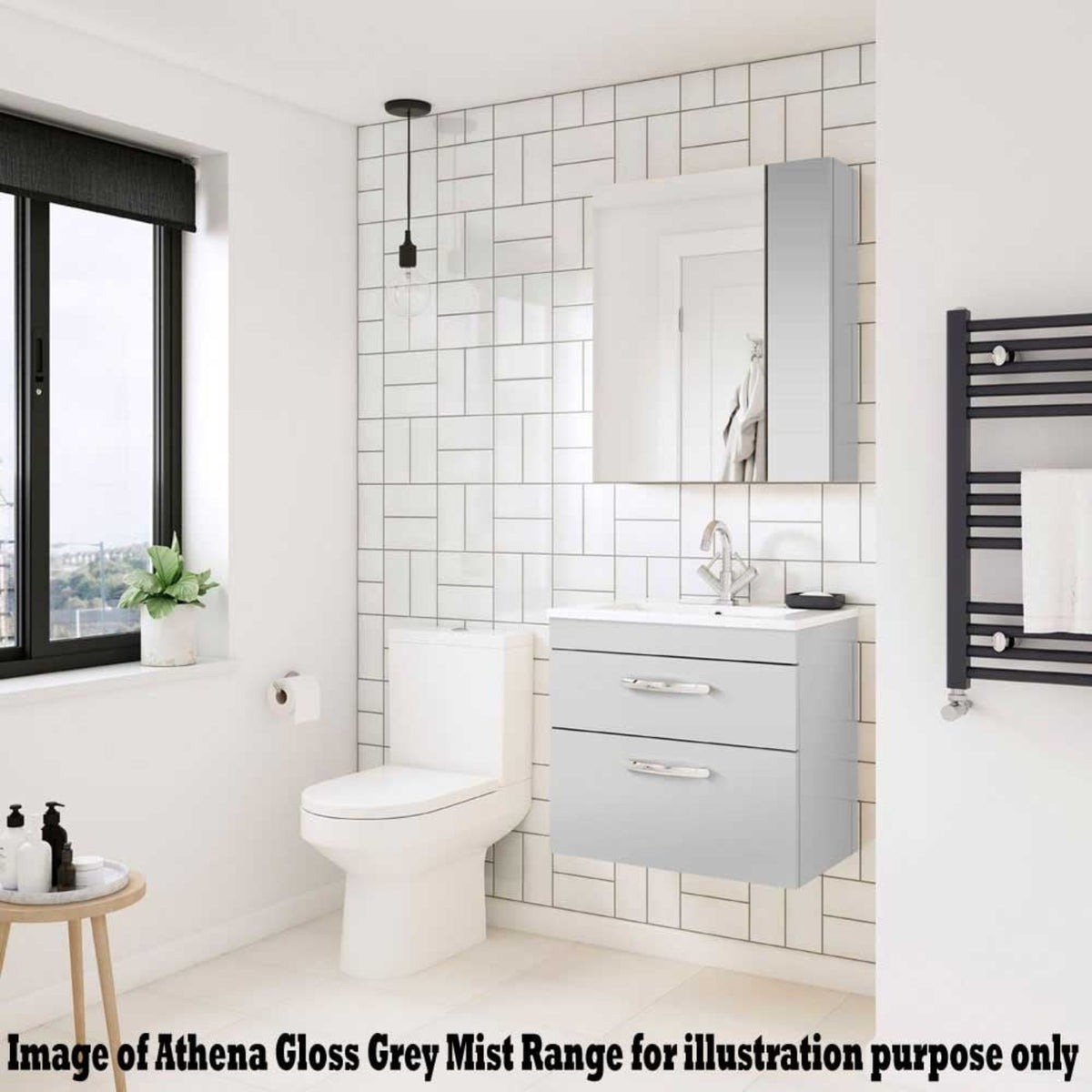 Nuie Athena Gloss Grey Mist 500mm Floor Standing 2Door Cabinet & Basin 1 ATH103A