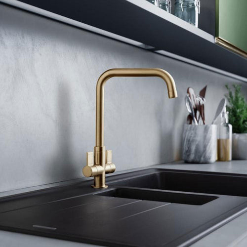 Rangemaster Aquaquad Dual Lever Kitchen Sink Mixer Tap with Twin Lever Control