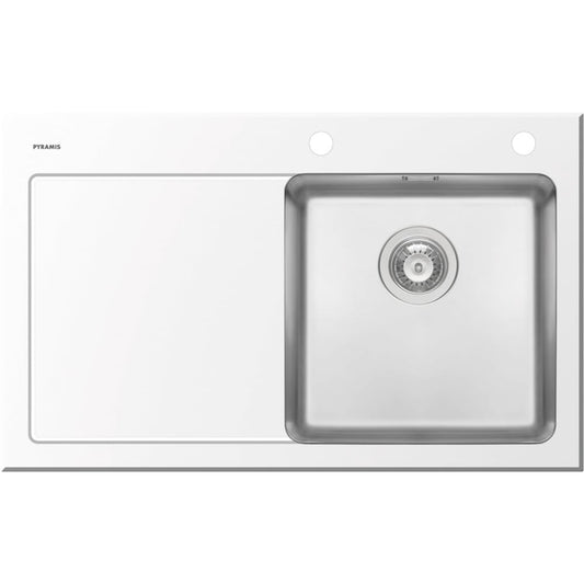 Stainless steel inset single bowl kitchen sink.