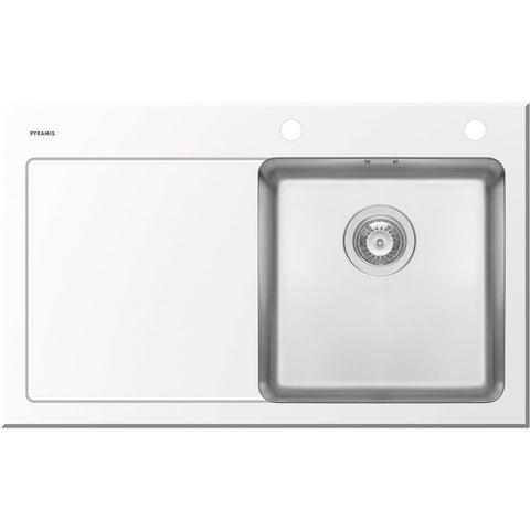 Pyramis Crystalon 86X53 1.0 Bowl White Glass & Stainless Steel Kitchen Sink RHB