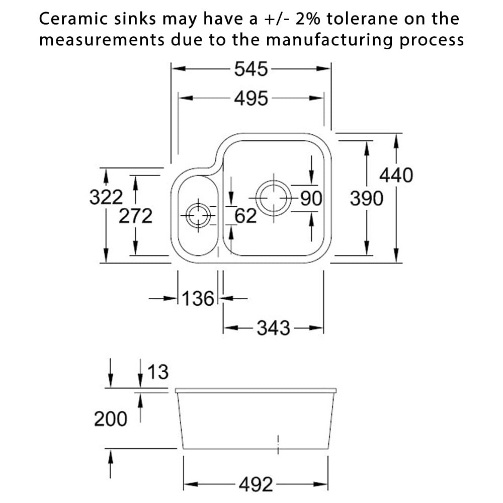 Villeroy & Boch Cisterna 60b 1.5 B White Ceramic Kitchen Sink - NO WASTE