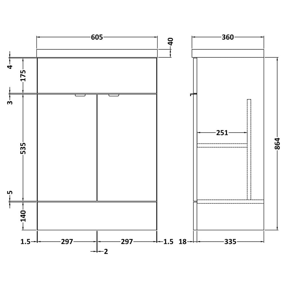 Hudson Reed Fusion Gloss Grey 600mm Vanity Unit & Ceramic Basin CBI907A