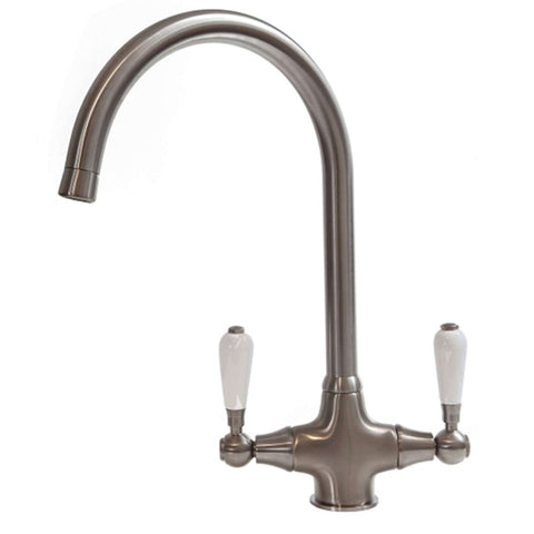 Reginox Elbe Brushed Nickel Twin Lever Kitchen Sink Mixer Tap