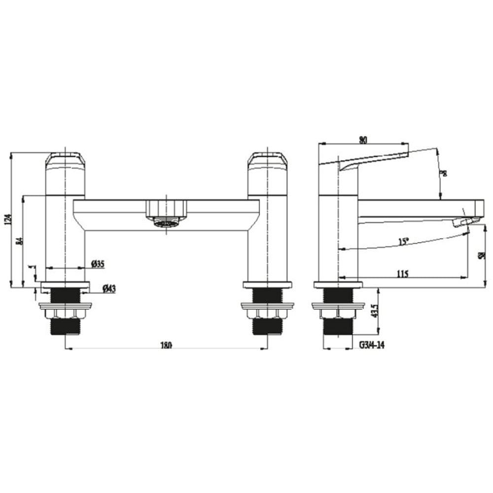 RAK Origin 62 Chrome Twin Lever Bath Filler Tap - RAKORI3004