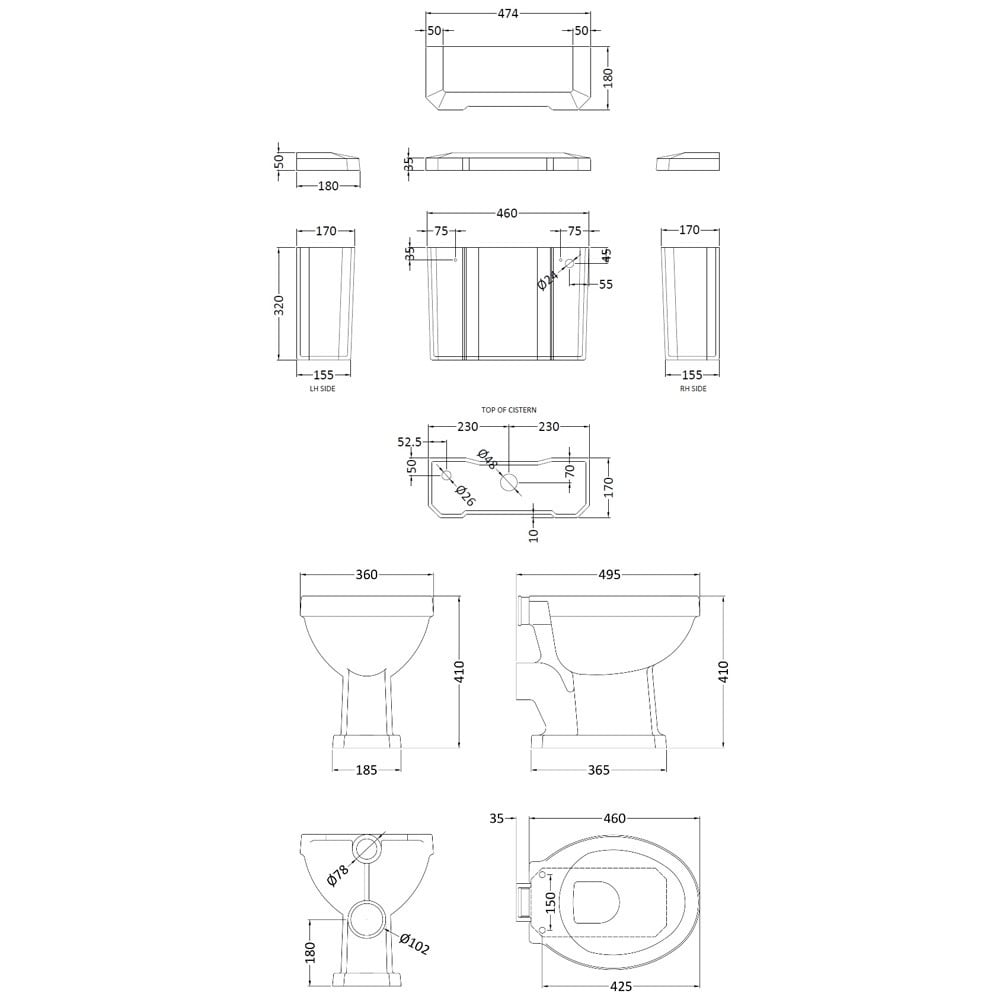 Hudson Reed Richmond White Low Level Cistern, Pan, Flush Pipe Kit Without Seat CCR022