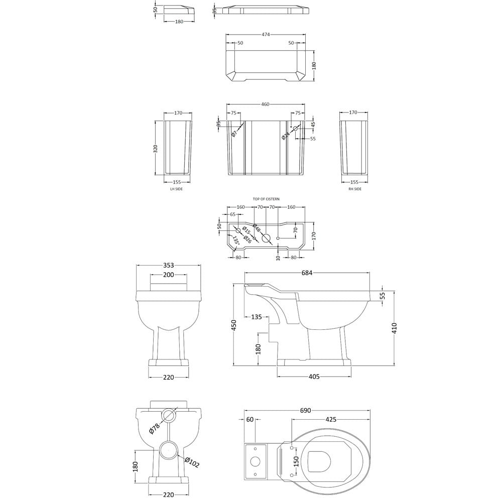 Hudson Reed Richmond White Close Coupled Toilet Pan & Cistern - CCR014