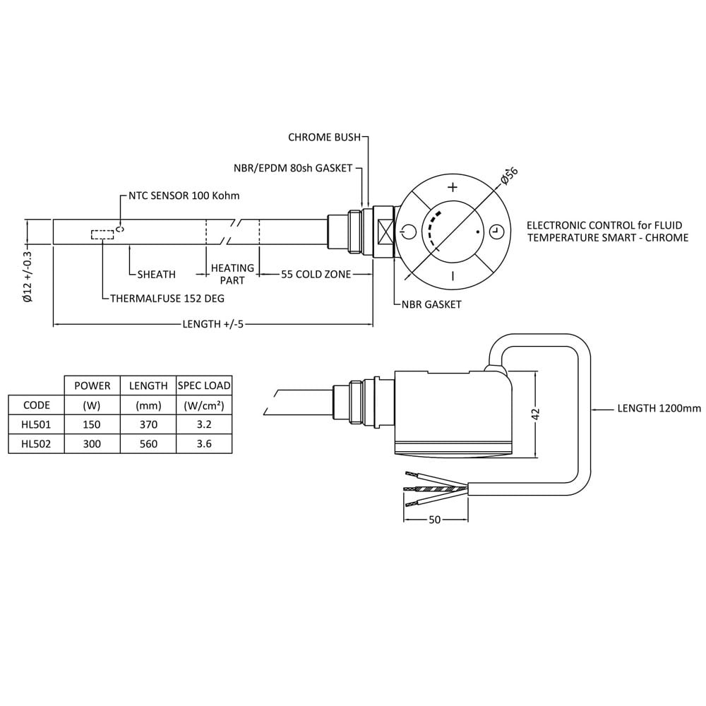 Hudson Reed Chrome 300W Thermostatic Electric Heating Element HL501