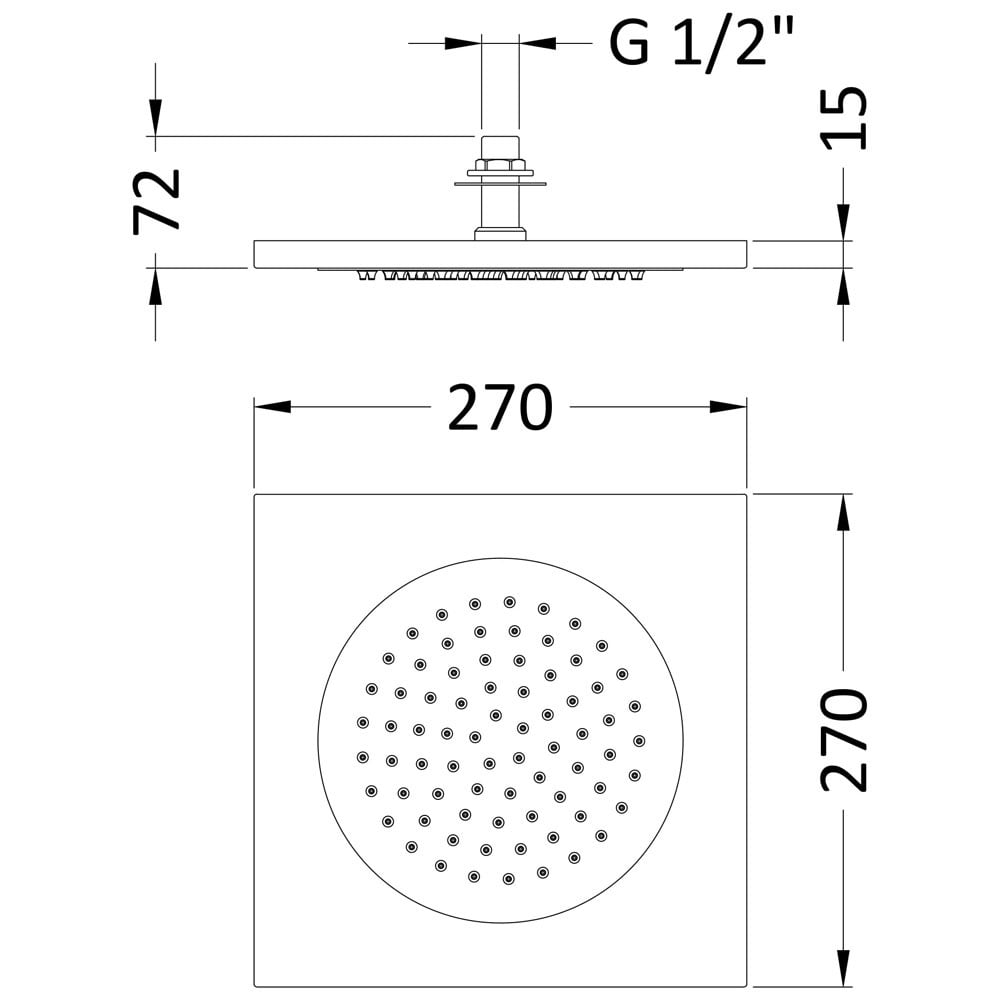Hudson Reed Art Thermostatic Shower Valve, Ceiling Tile Head 270mm, Riser & Jets