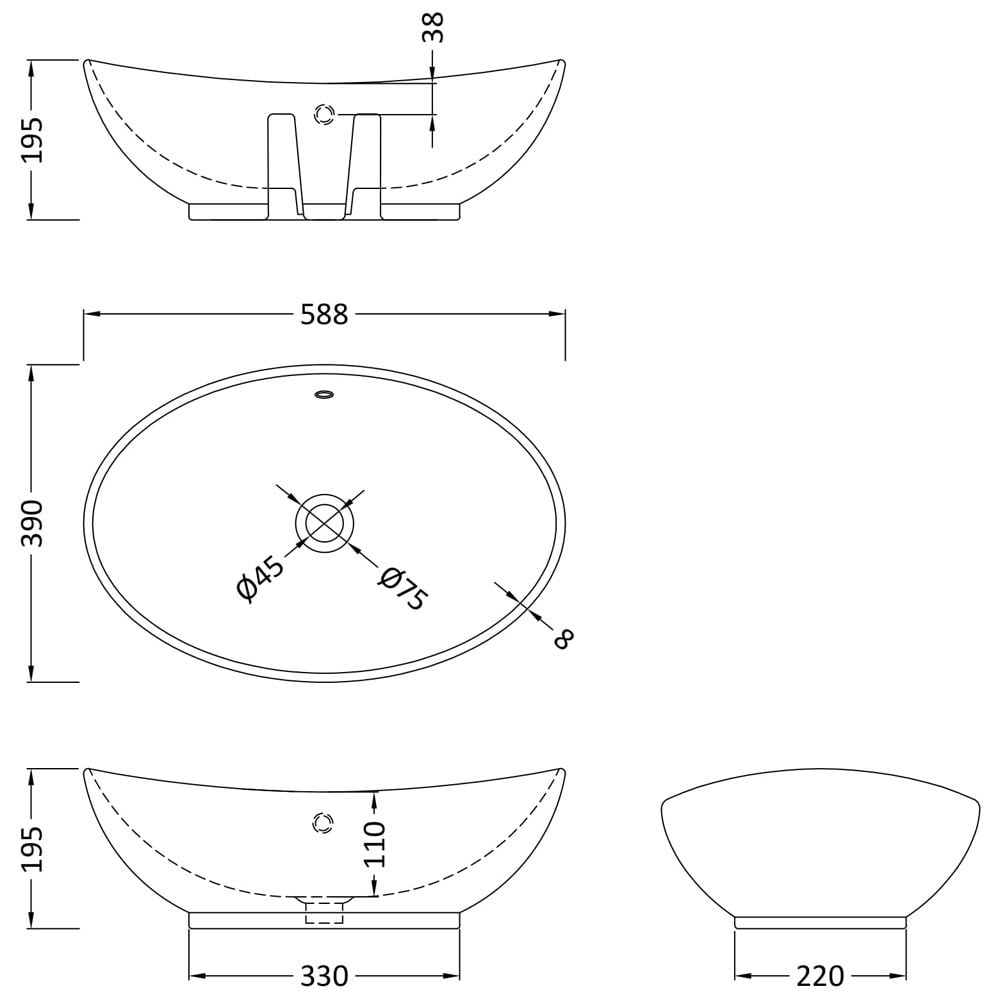 Hudson Reed Vessels 588x390 White Sit-On Countertop Basin - NBV166