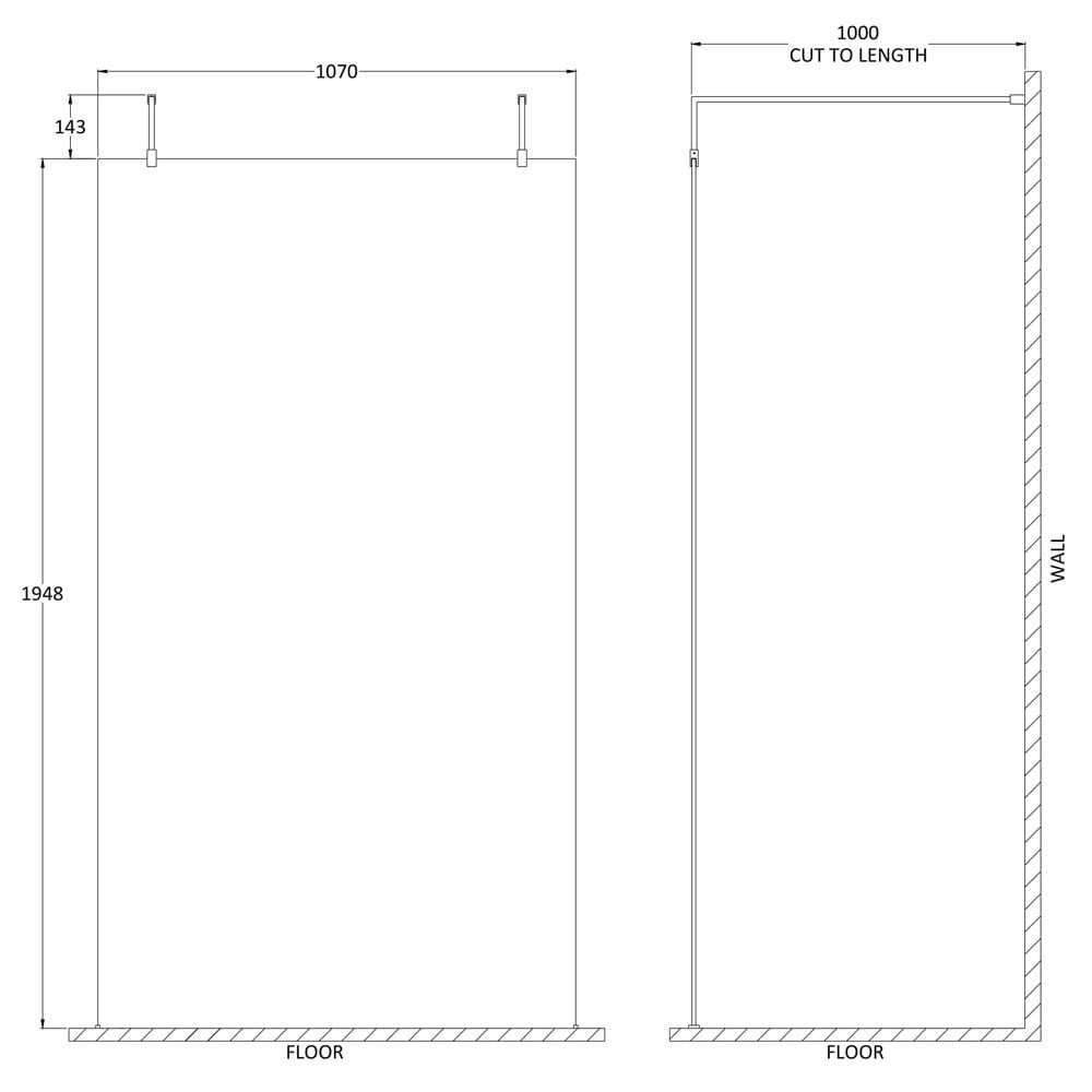 Hudson Reed Walk Through 1100mm Wetroom Shower Screen, Support Arm & Feet GPAF11