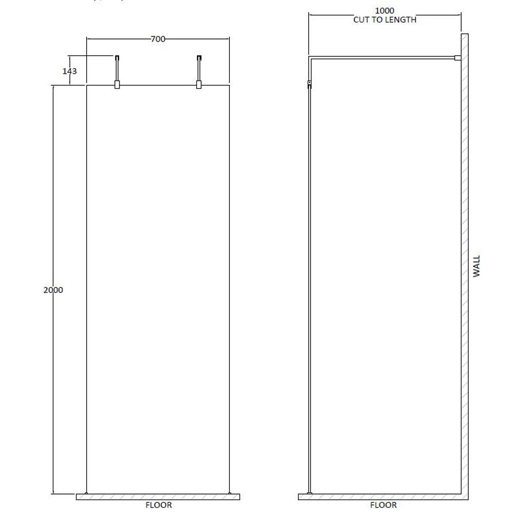 Hudson Reed Black Wetroom Shower Screen & Support Arms 700mm BGPAF070