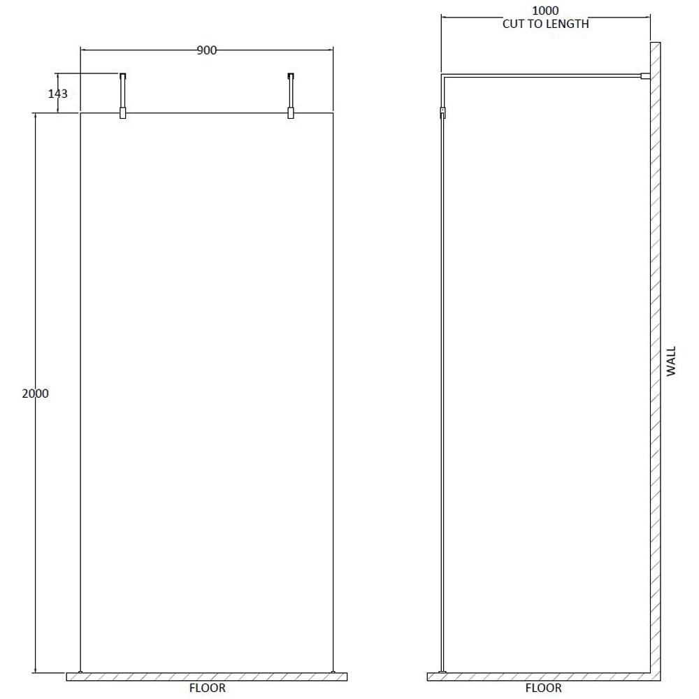 Hudson Reed Walk Through 900mm Wetroom Shower Screen, Support Arm & Feet GPAF090