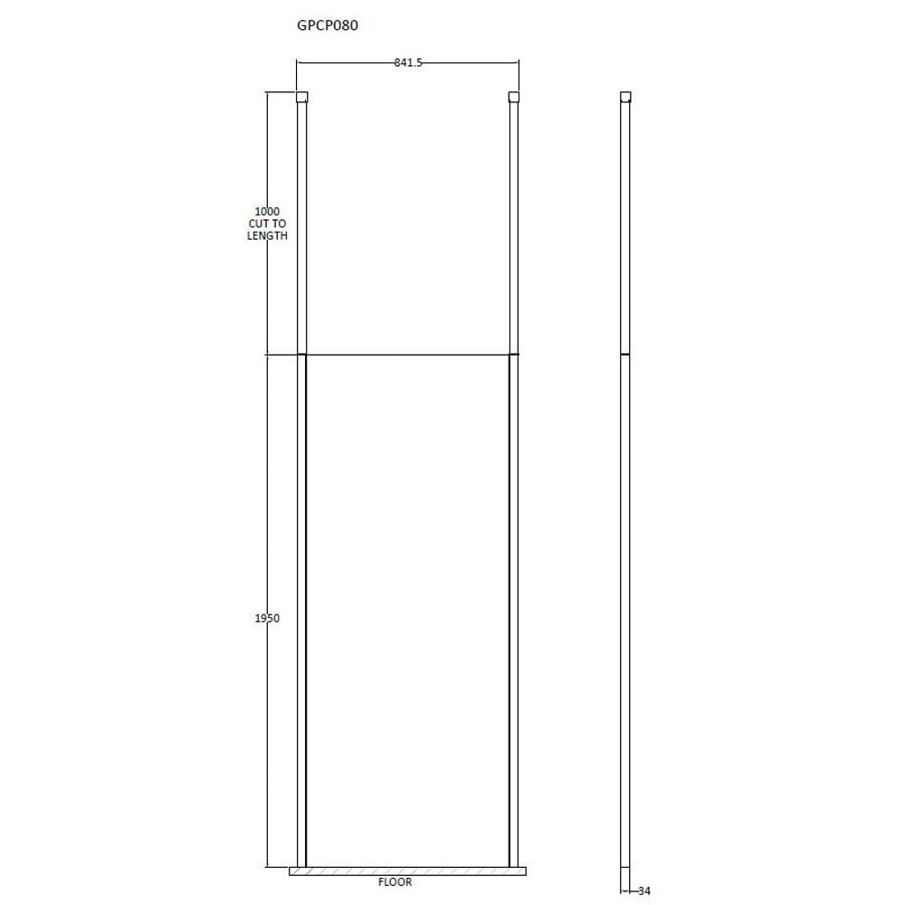 Hudson Reed Walk Through 800mm Wetroom Shower Screen & Ceiling Posts GPCP080