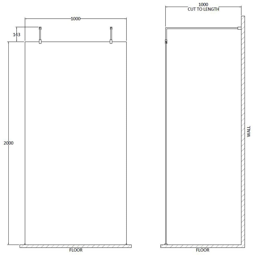 Hudson Reed Walk Through 1000mm Wetroom Shower Screen, Support Arm & Feet GPAF10