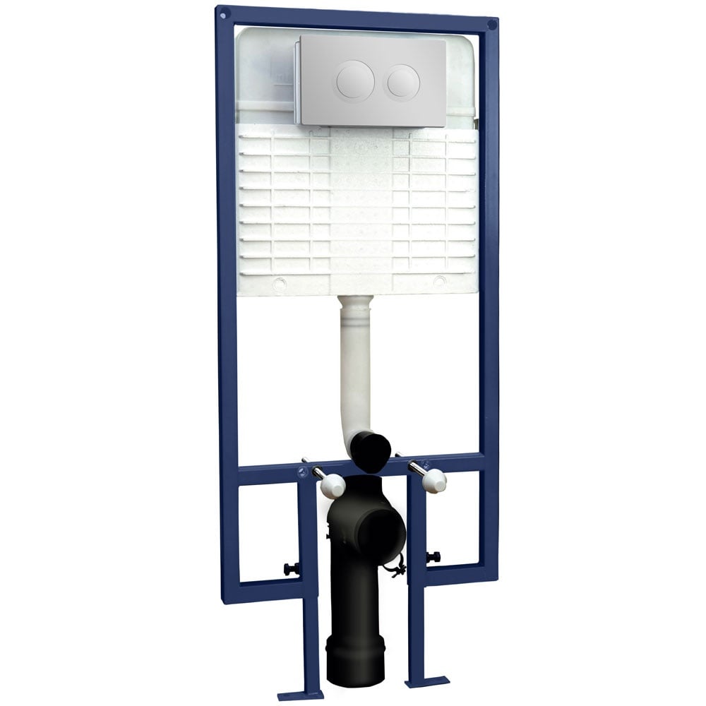 Hudson Reed Wall Hung Toilet Frame &Concealed Cistern W/ Round Flush Puss Button