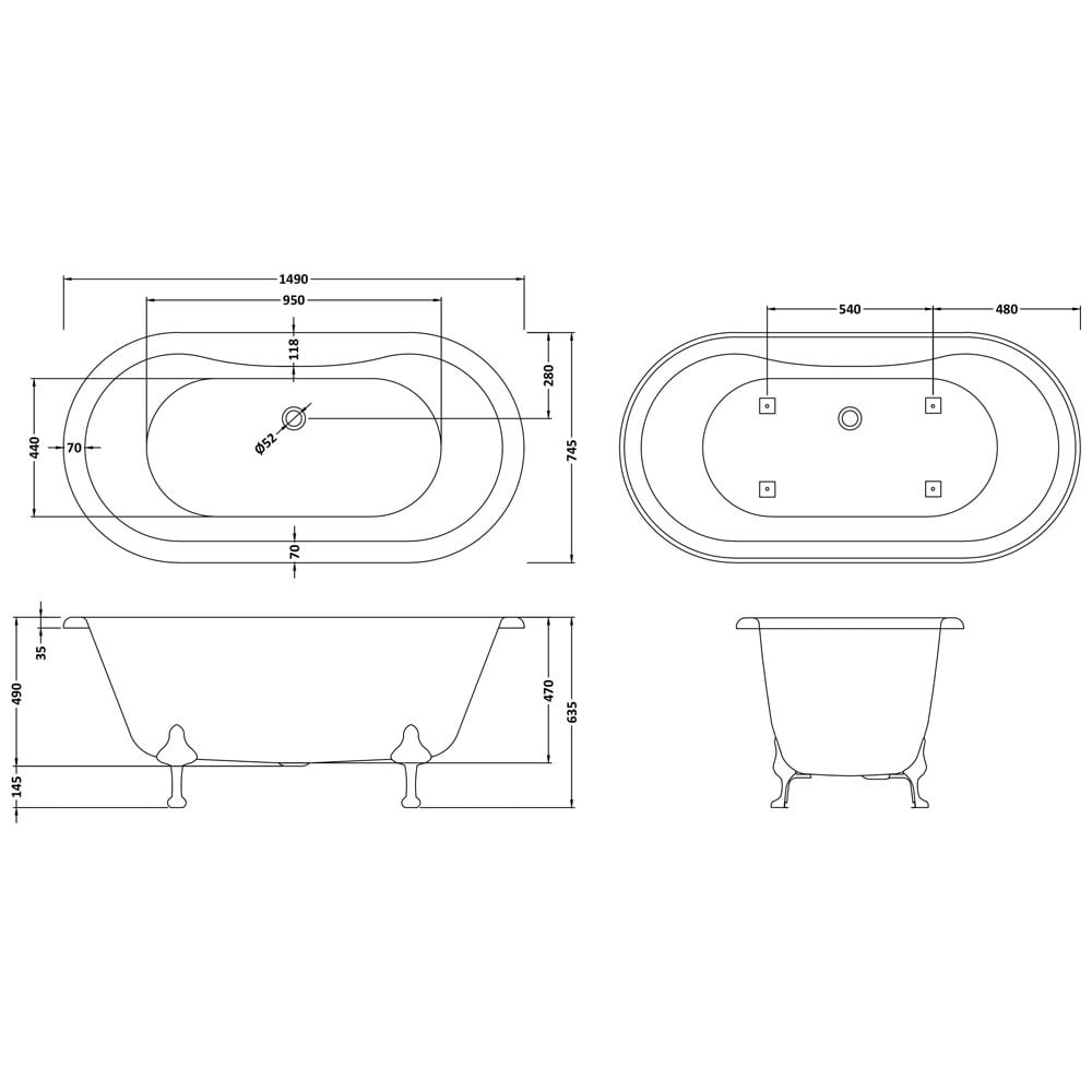 Hudson Reed Kingsbury 1500mm Double Ended Freestanding Bath & Corbel Leg Set