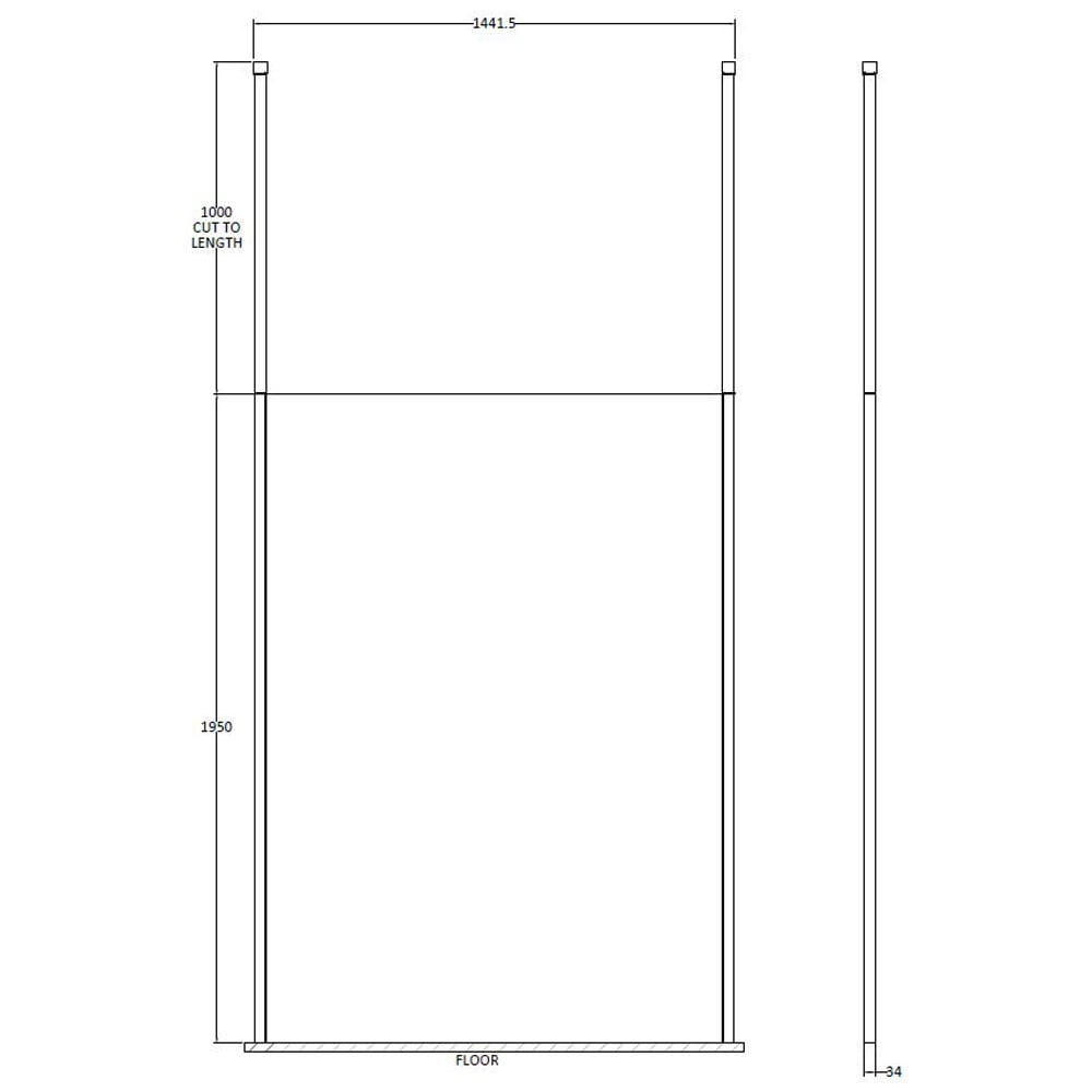Hudson Reed Black Wetroom Shower Screen & Ceiling Posts 1400mm BGPCP14