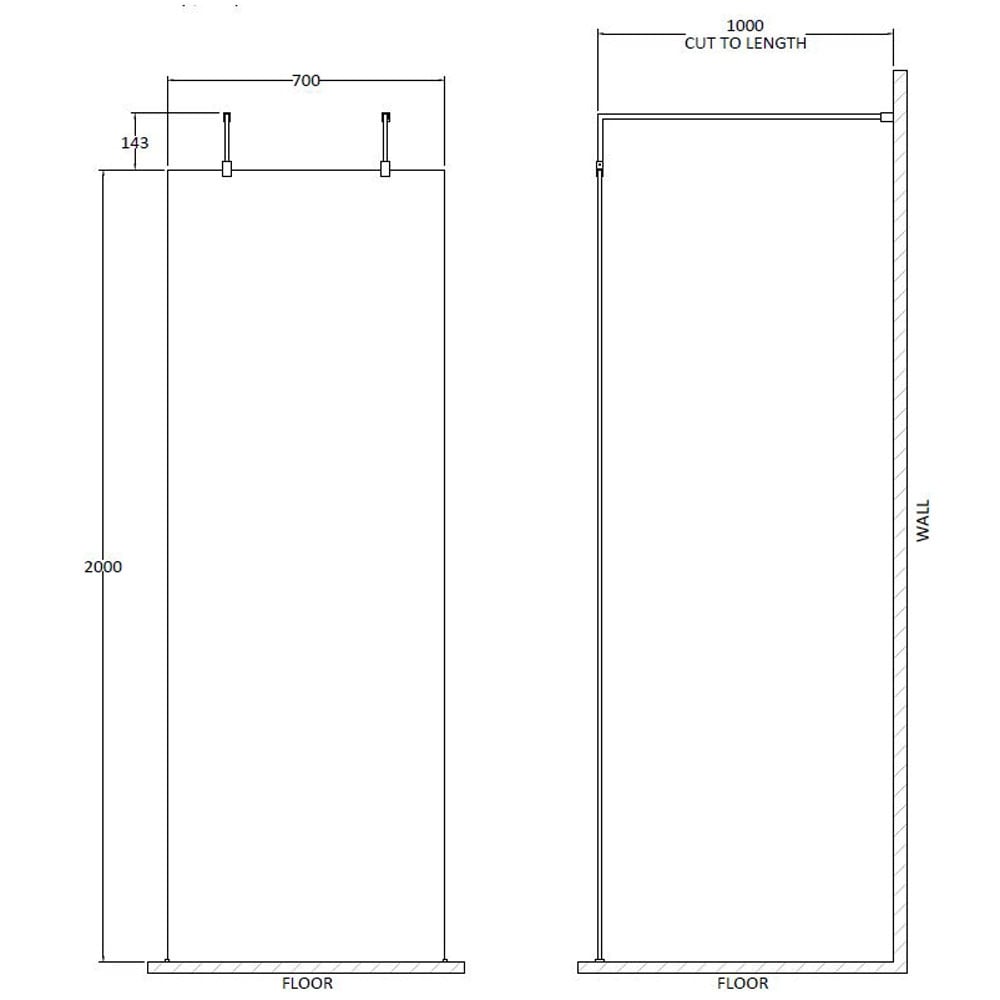 Hudson Reed Walk Through 700mm Wetroom Shower Screen, Support Arm & Feet GPAF070