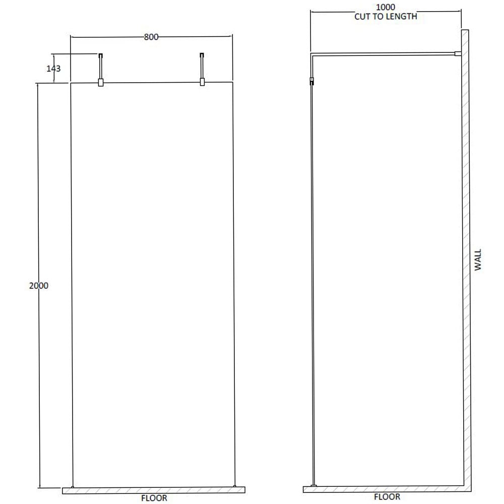 Hudson Reed Black Wetroom Shower Screen & Support Arms 800mm BGPAF080