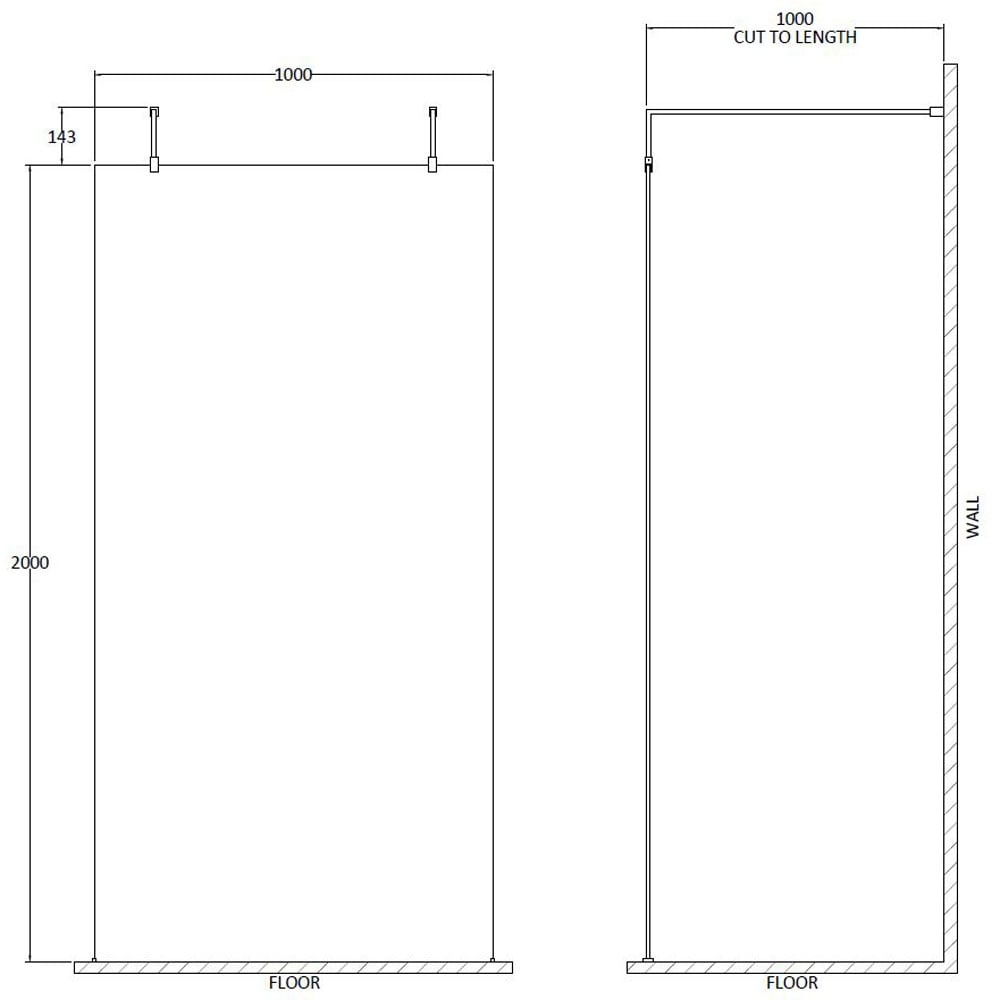 Hudson Reed Black Wetroom Shower Screen & Support Arms 1000mm BGPAF10