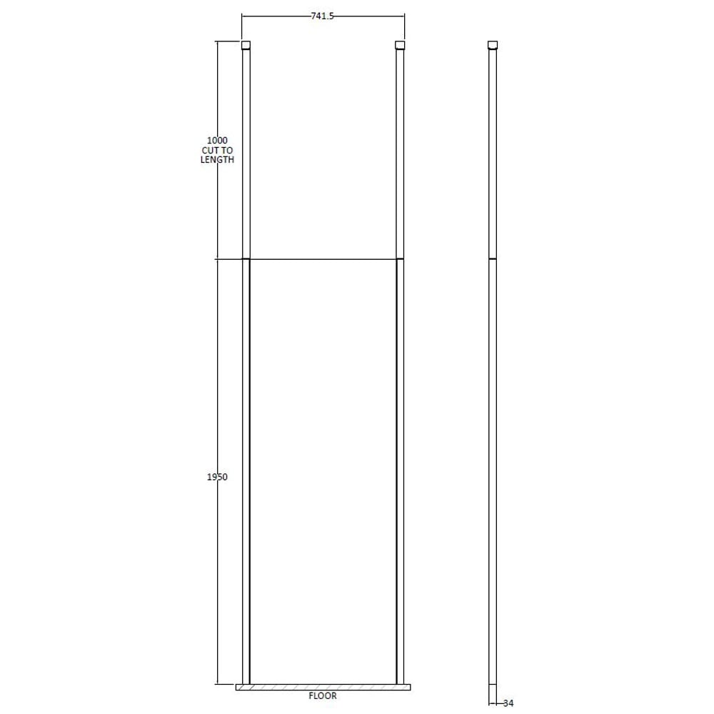 Hudson Reed Black Wetroom Shower Screen & Ceiling Posts 700mm BGPCP070