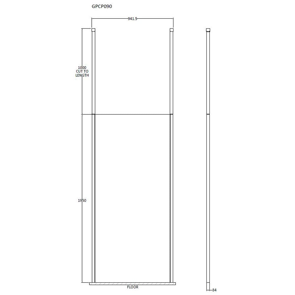 Hudson Reed Black Wetroom Shower Screen & Ceiling Posts 900mm BGPCP090