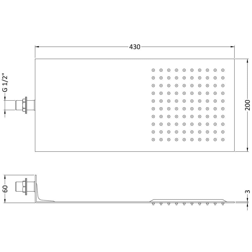 Hudson Reed Art Thermostatic Shower Valve, Rectangular Head 430mm & 4 Body Jets