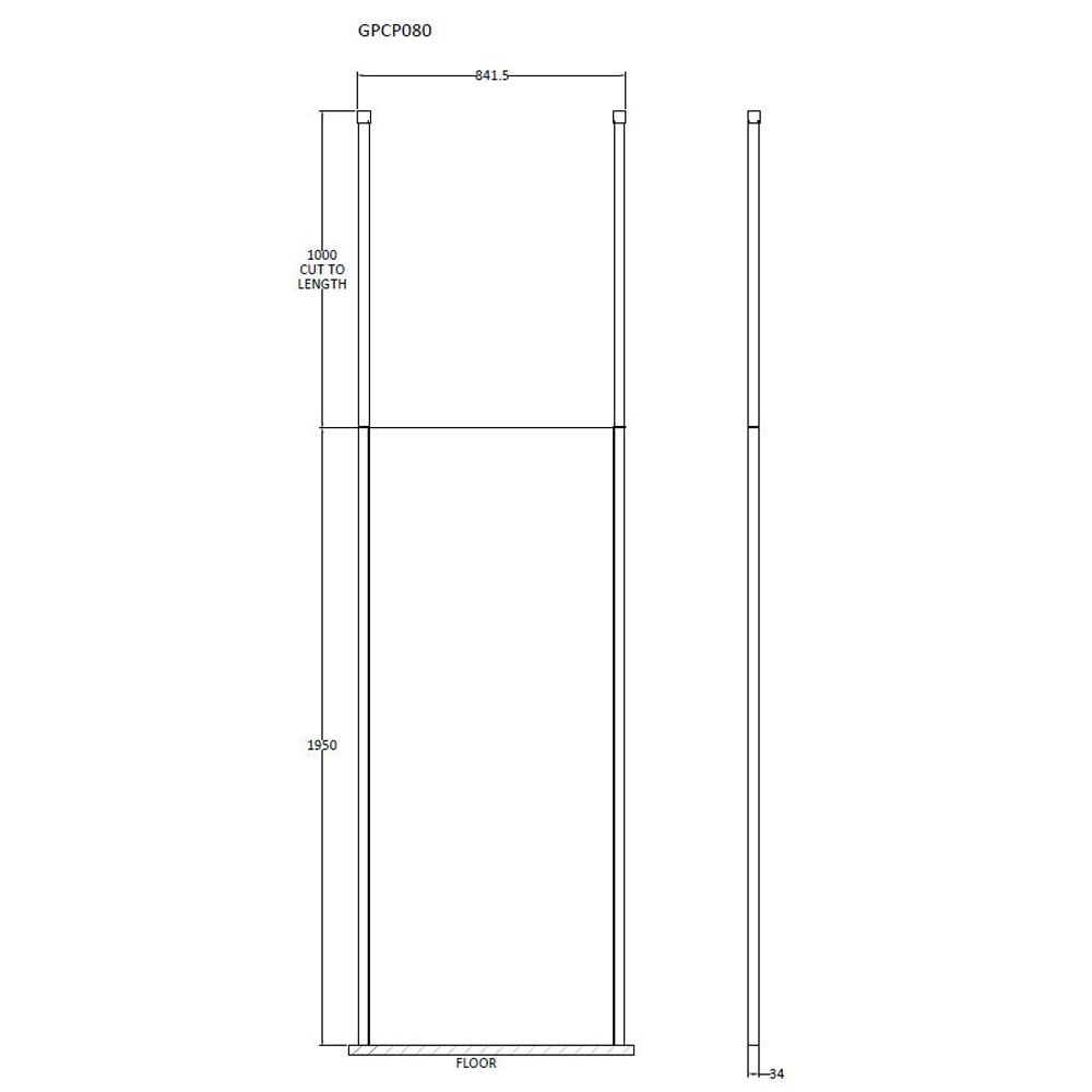 Hudson Reed Black Wetroom Shower Screen & Ceiling Posts 800mm BGPCP080