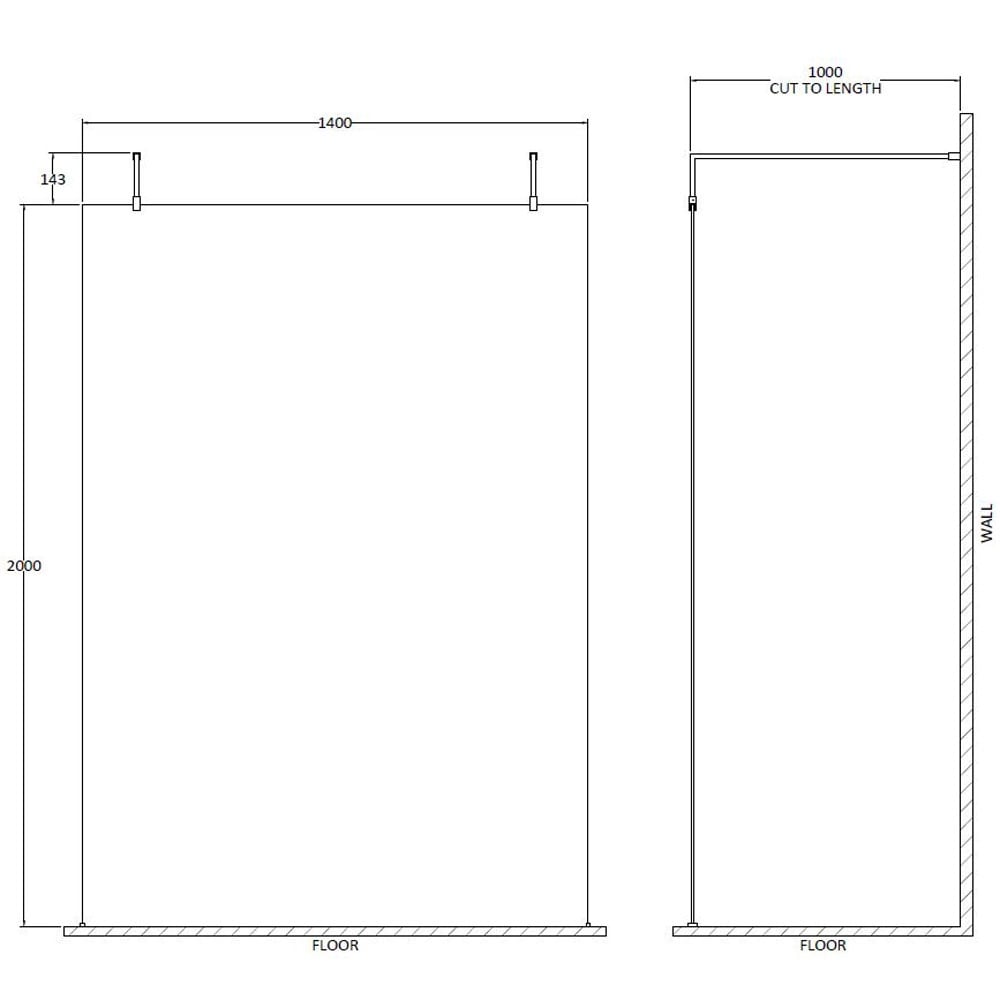 Hudson Reed Walk Through 1400mm Wetroom Shower Screen, Support Arm & Feet GPAF14