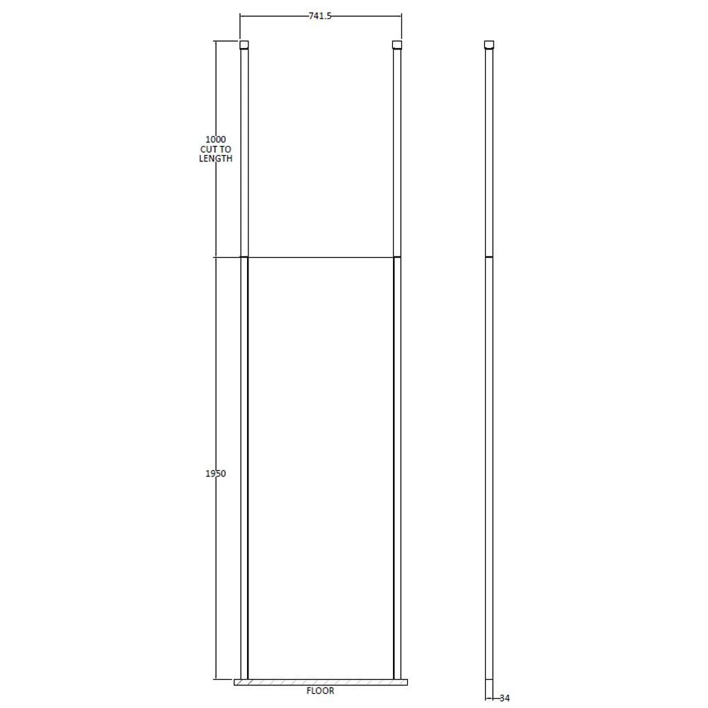 Hudson Reed Walk Through 700mm Wetroom Shower Screen & Ceiling Posts GPCP070