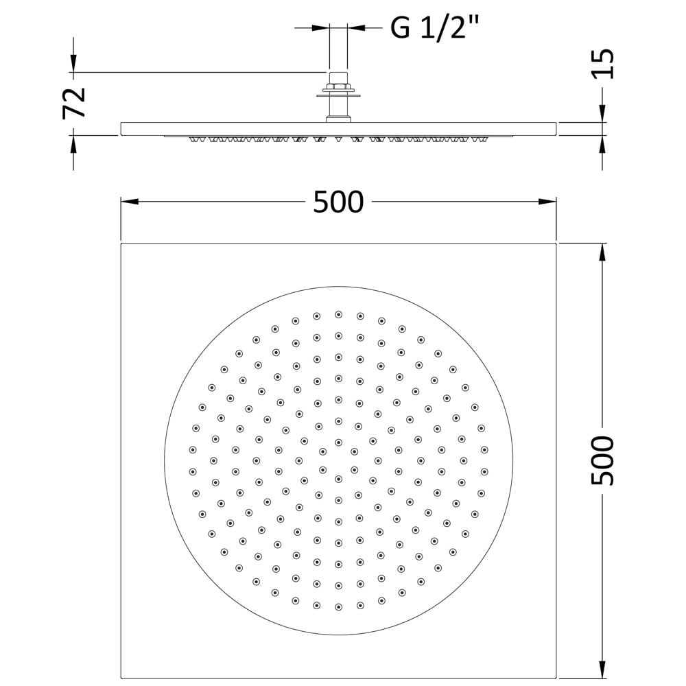 Hudson Reed Chrome Ceiling Tile Fixed Shower Head 500mm - HEAD82