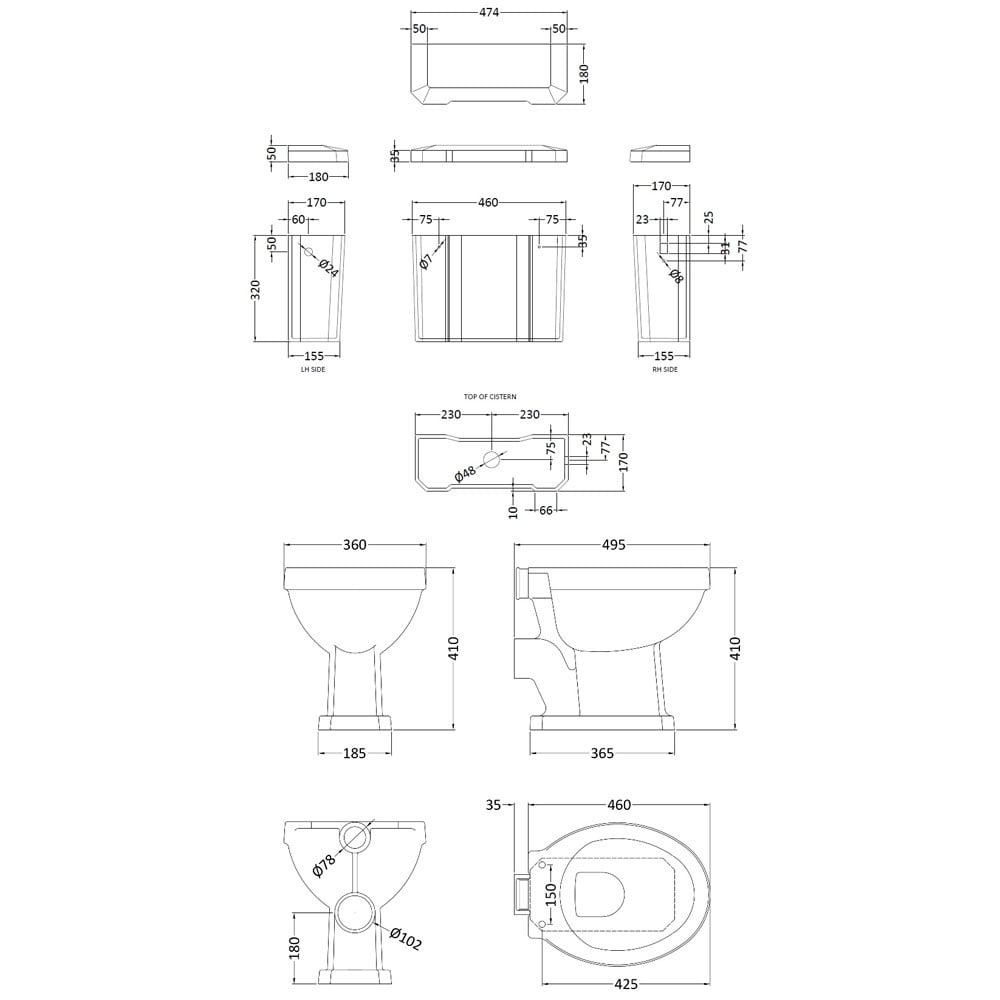 Hudson Reed Richmond White High Level Cistern, Pan, Flush Pipe Kit Without Seat CCR023