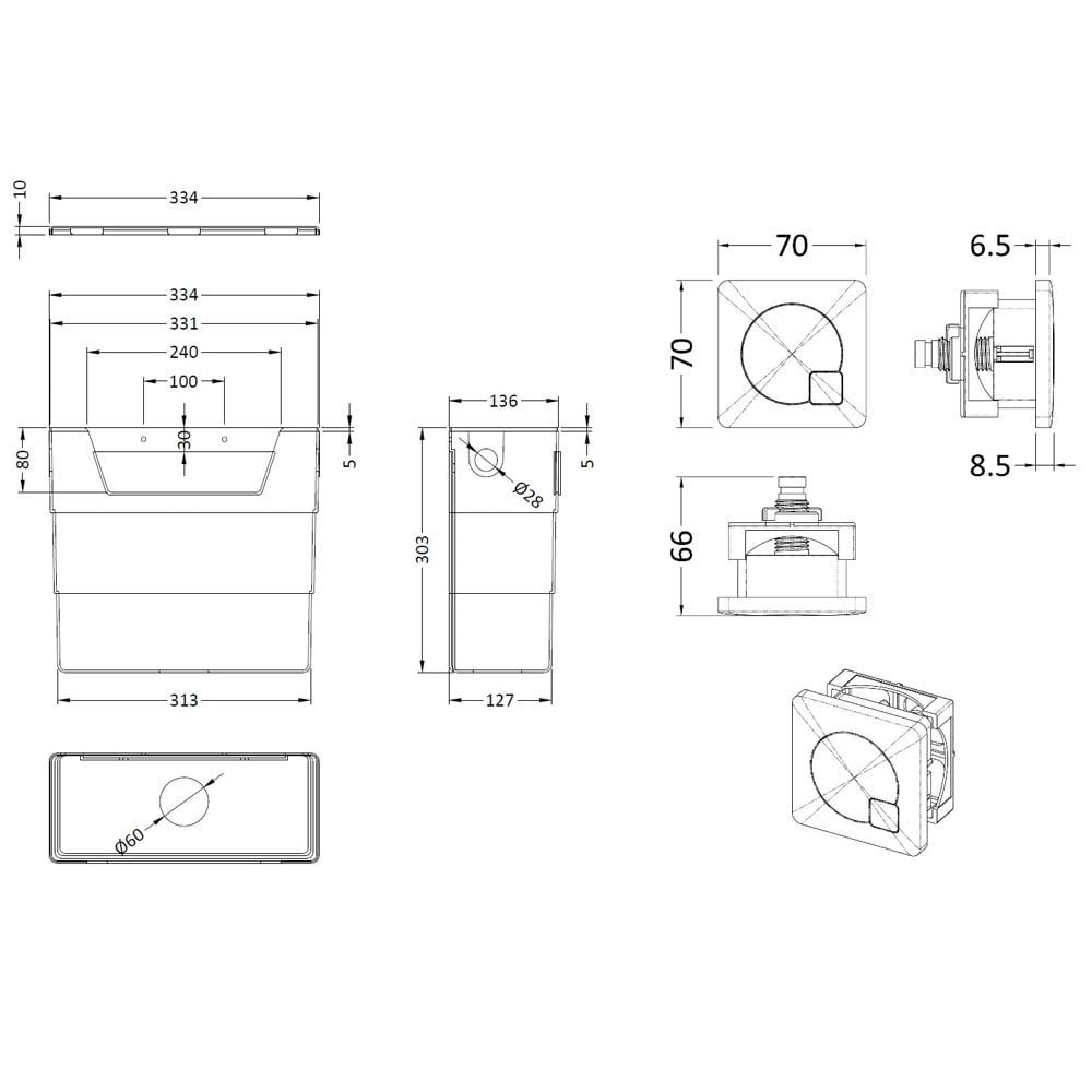 Hudson Reed Universal Access Toilet Cistern & Chrome Square Flush Plate -XTY6M01