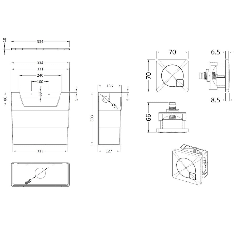 Hudson Reed Universal Access Toilet Cistern & Brass Square Flush Plate - XTY6M03