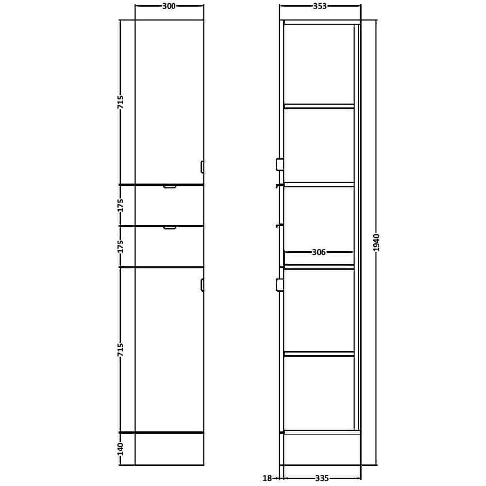 Hudson Reed Fusion 300mm Wall Hung Tall Tower Storage Unit