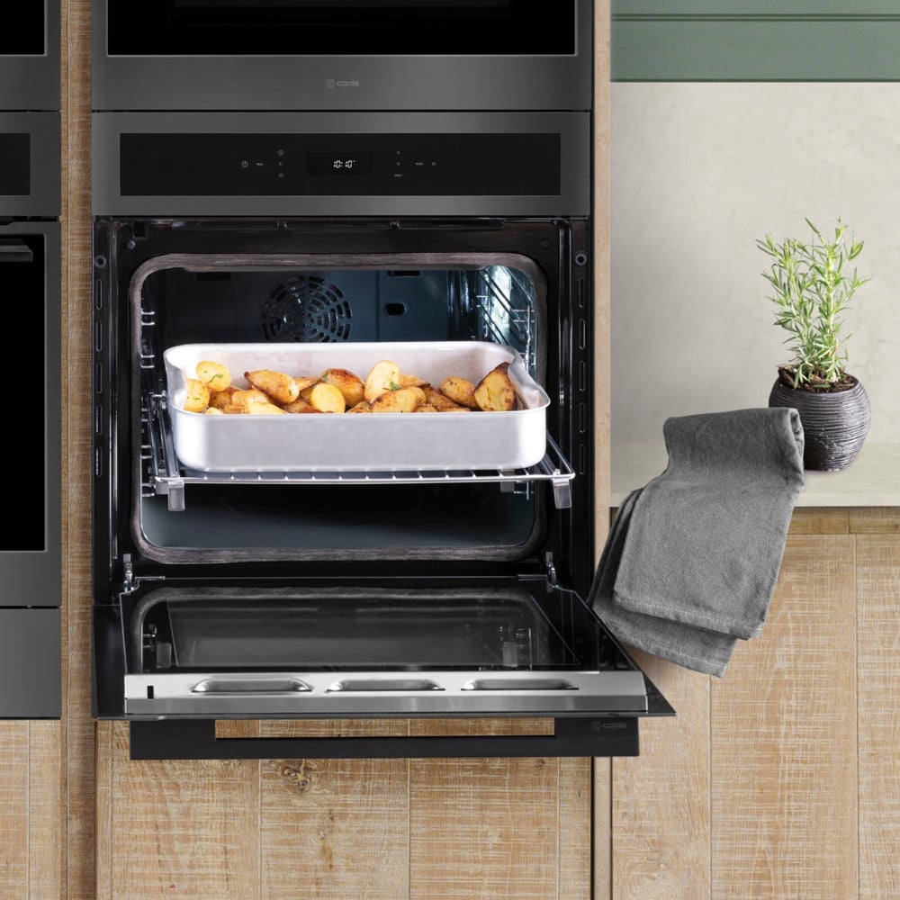Caple 60Cm Sense Electric Pyrolytic Black Glass Gunmetal Single Oven C2403Gm