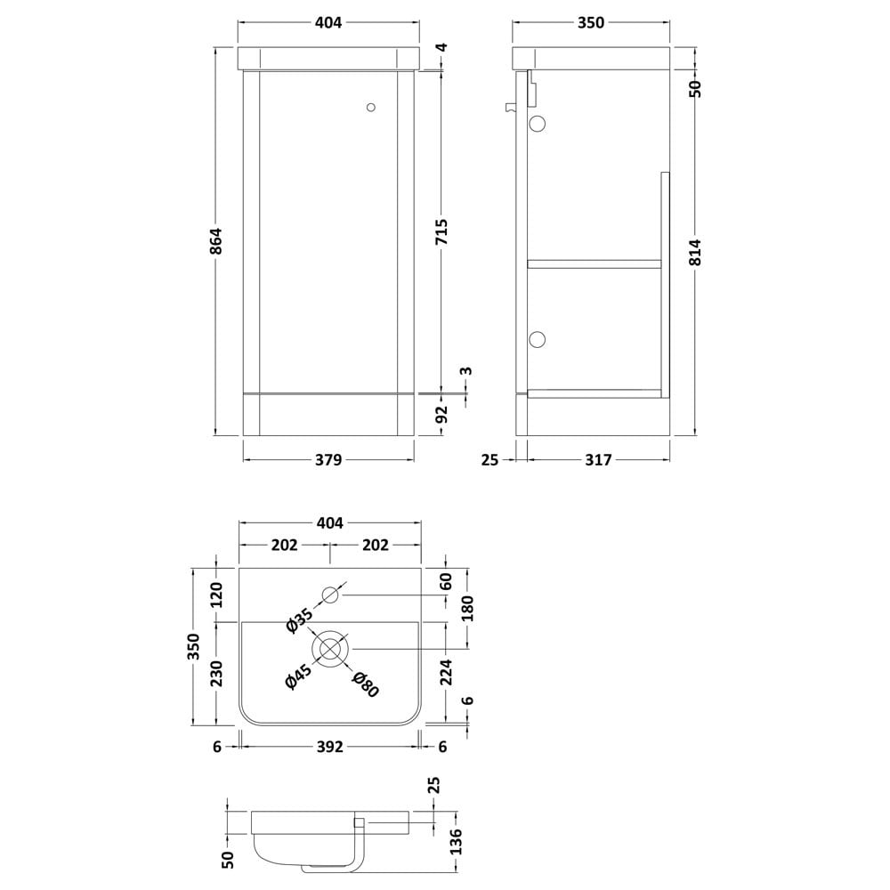 Nuie Core 400mm Floor Standing 1-Door Vanity Unit & Basin