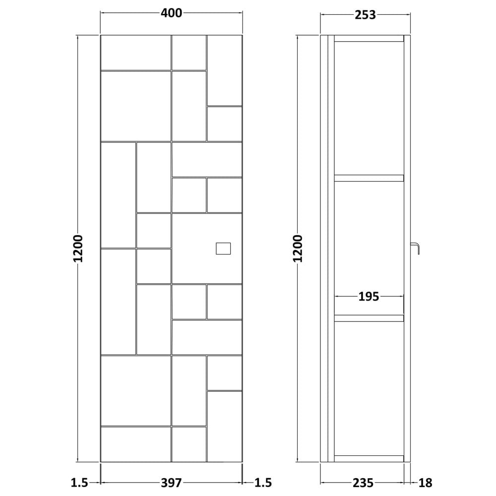 Nuie Blocks Satin Grey 400mm Wall Hung Single Door Tall Unit - MOF261A