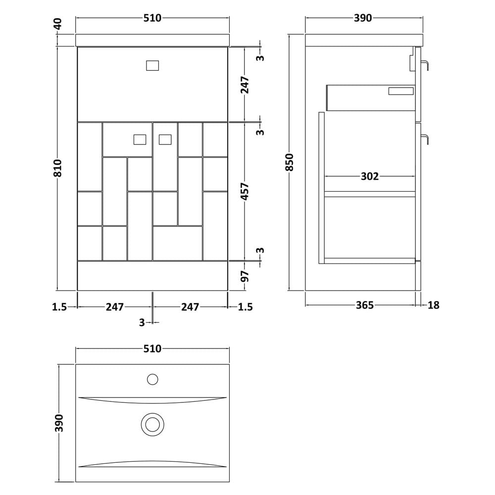 Nuie Blocks Satin White 500mm Floor Standing Vanity Unit & Basin 1 - BLO104A