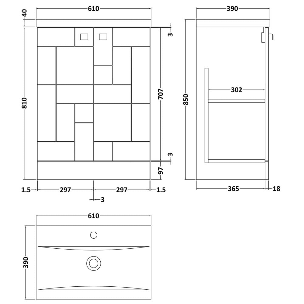 Nuie Blocks Satin White 600mm Floor Standing 2-Door Vanity Unit & Basin 1 BLO106A
