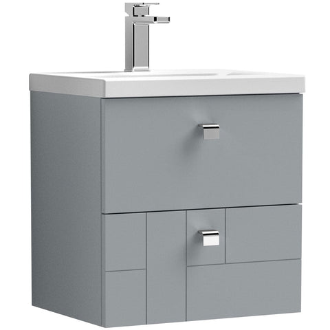 Nuie Blocks Satin Grey 500mm Wall Hung 2-Drawer Vanity Unit & Basin 1 - BLO205A