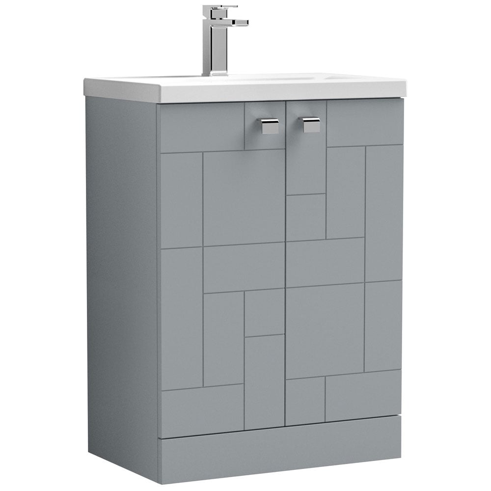 Nuie Blocks Satin Grey 600mm Floor Standing 2-Door Vanity Unit & Basin 1 - BLO206A