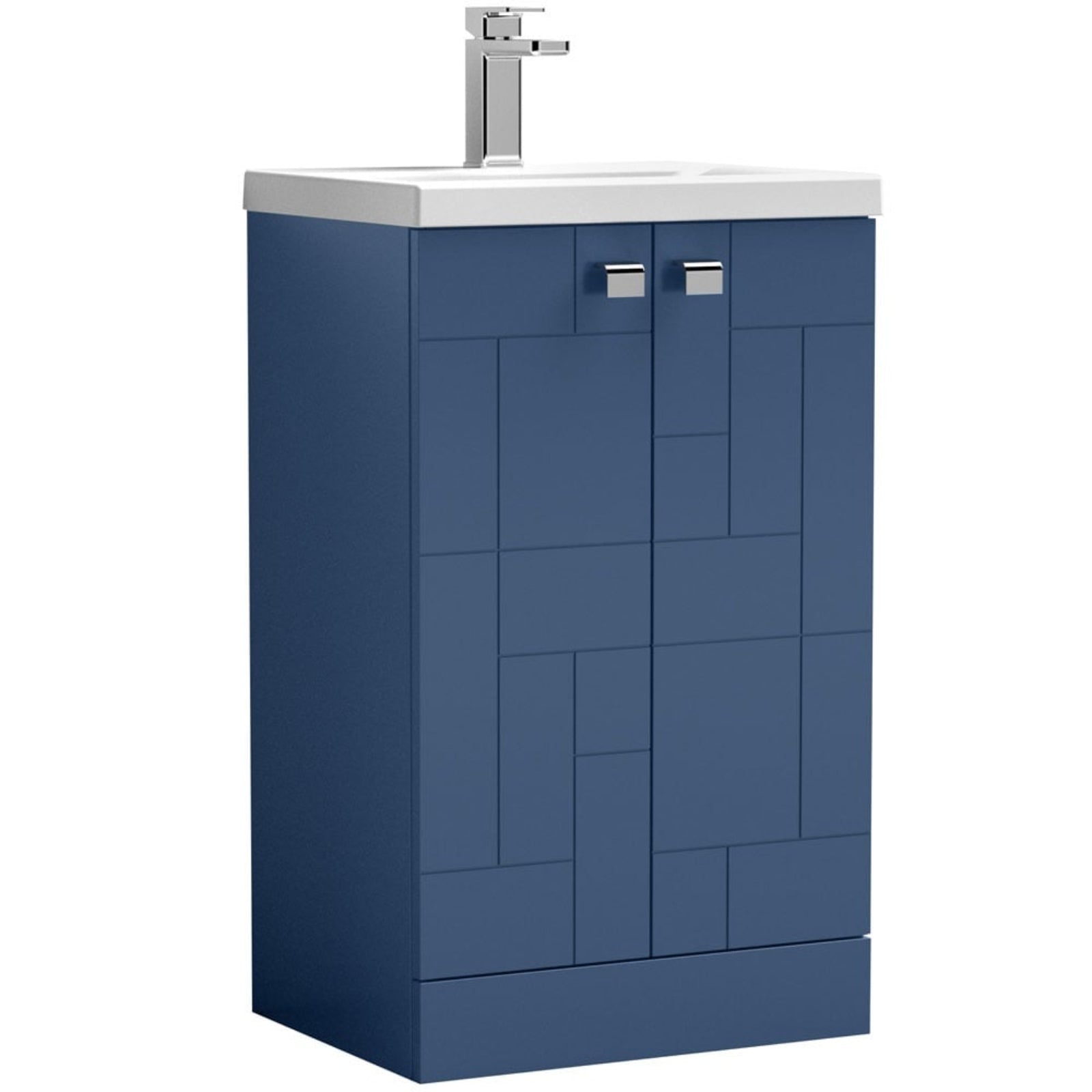 Nuie Blocks Satin Blue 500mm Floor Standing 2-Door Vanity Unit & Basin 1 BLO303A