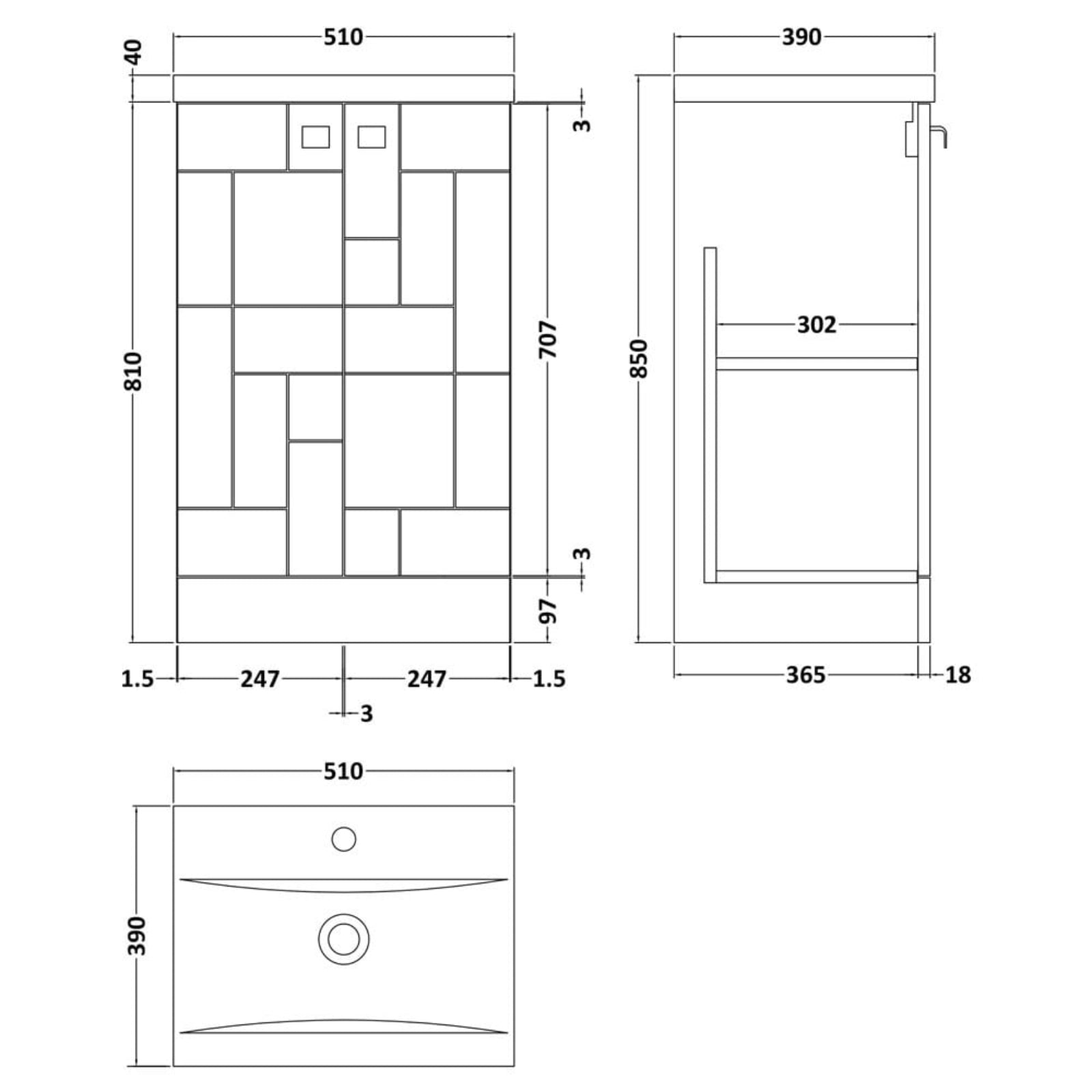 Nuie Blocks Satin Blue 500mm Floor Standing 2-Door Vanity Unit & Basin 1 BLO303A
