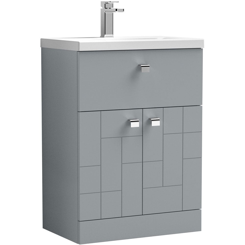 Nuie Blocks Satin Grey 600mm Floor Standing Vanity Unit & Basin 1 - BLO201A
