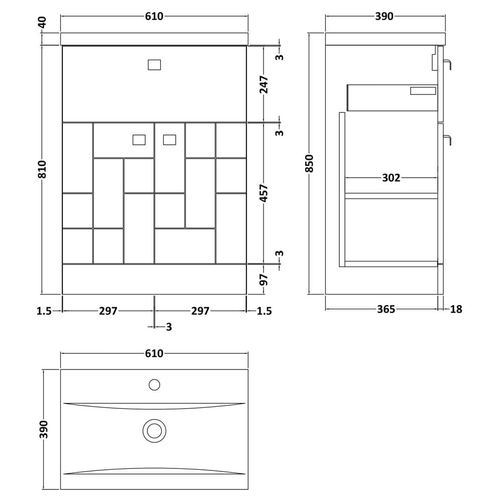 Nuie Blocks Satin Grey 600mm Floor Standing Vanity Unit & Basin 1 - BLO201A